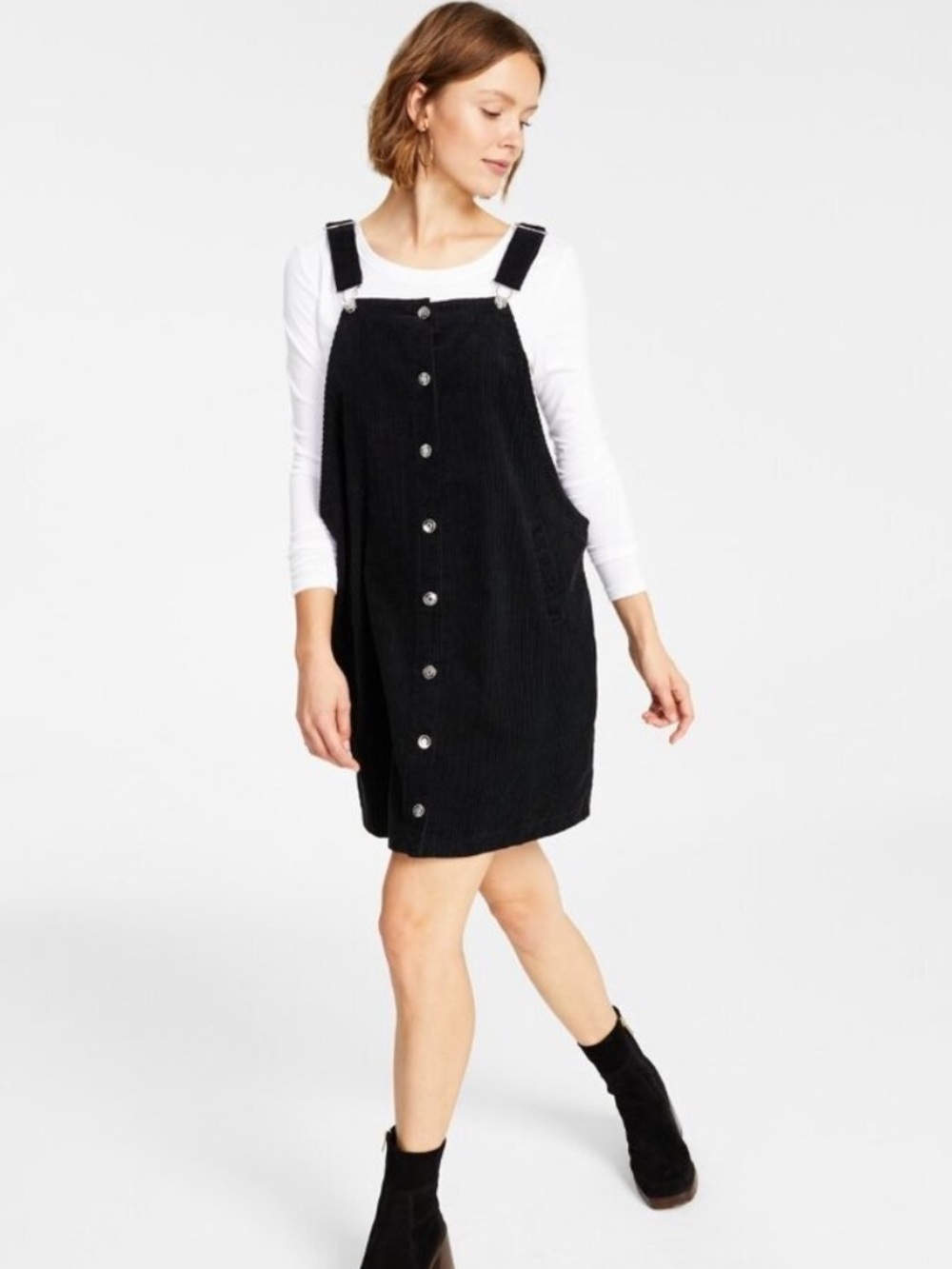 Celebrity Pink Black Corduroy Button-Front Dress
